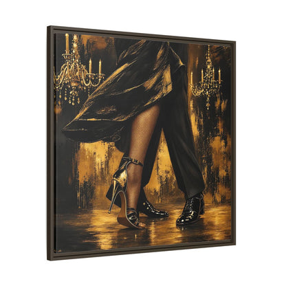 Main Mockup. Vintage Dancing Couple Black And Gold shown as framed canvas print