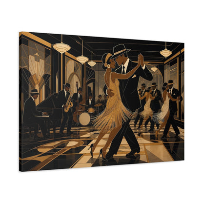 Main Mockup. Vintage Dancing Couple Black Gold Dance shown as canvas print