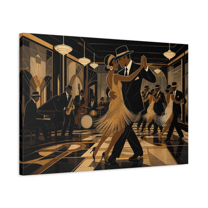 Side Mockup 2. Vintage Dancing Couple Black Gold Dance shown as canvas print