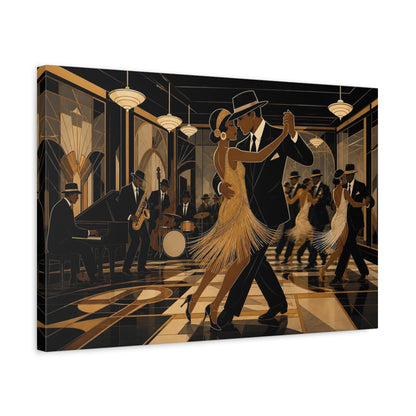 Side Mockup 3. Vintage Dancing Couple Black Gold Dance shown as canvas print