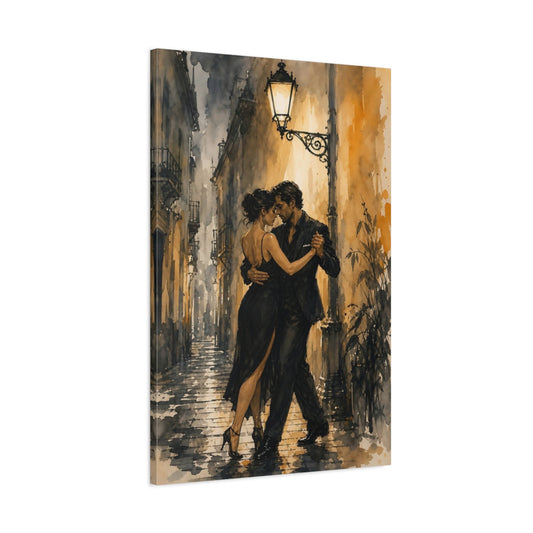Main Mockup. Vintage Dancing Couple Brown And Gold shown as canvas print