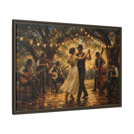 Main Mockup. Vintage Dancing Couple Dancing Party shown as framed canvas print