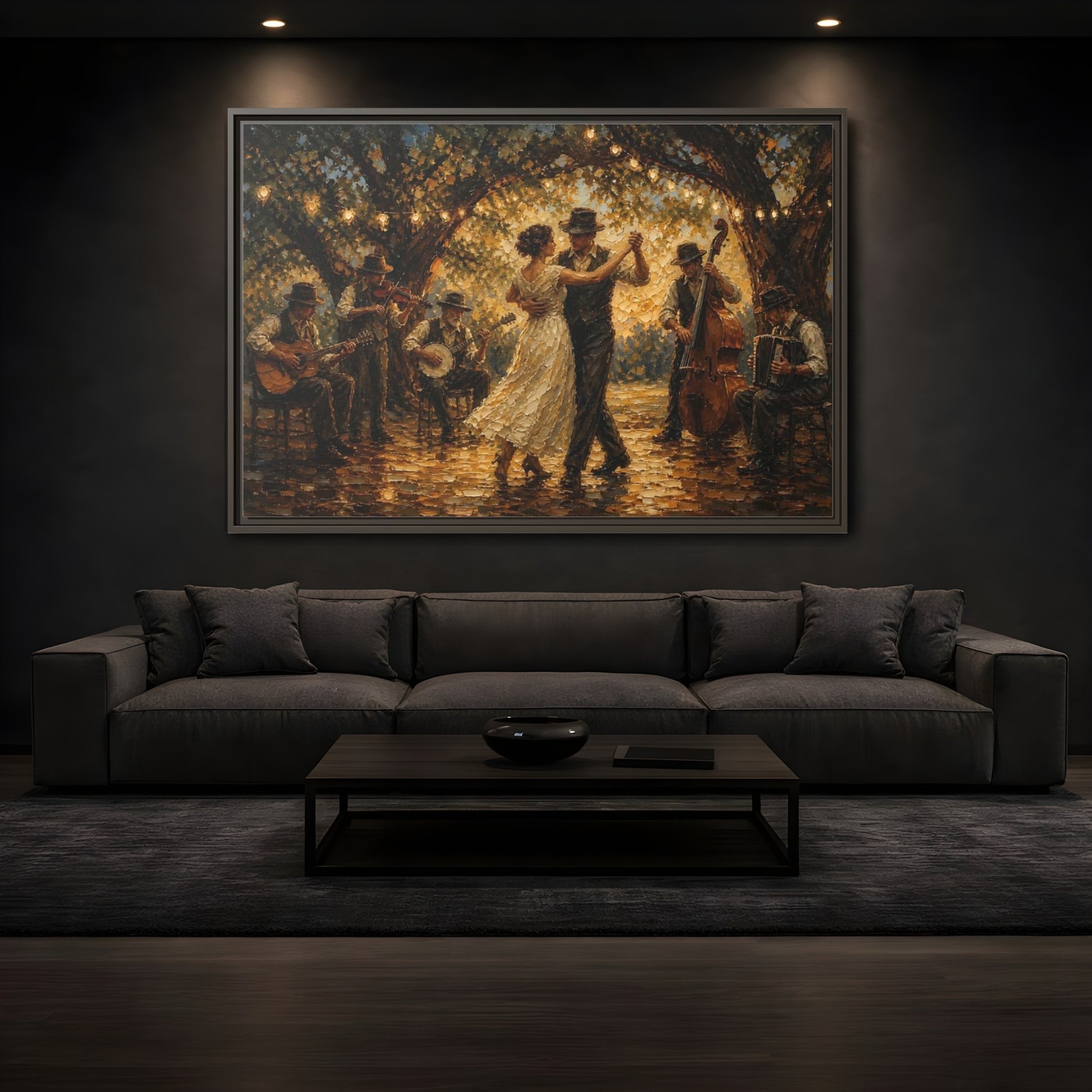 Mockup 3. Vintage Dancing Couple Dancing Party shown as framed canvas print