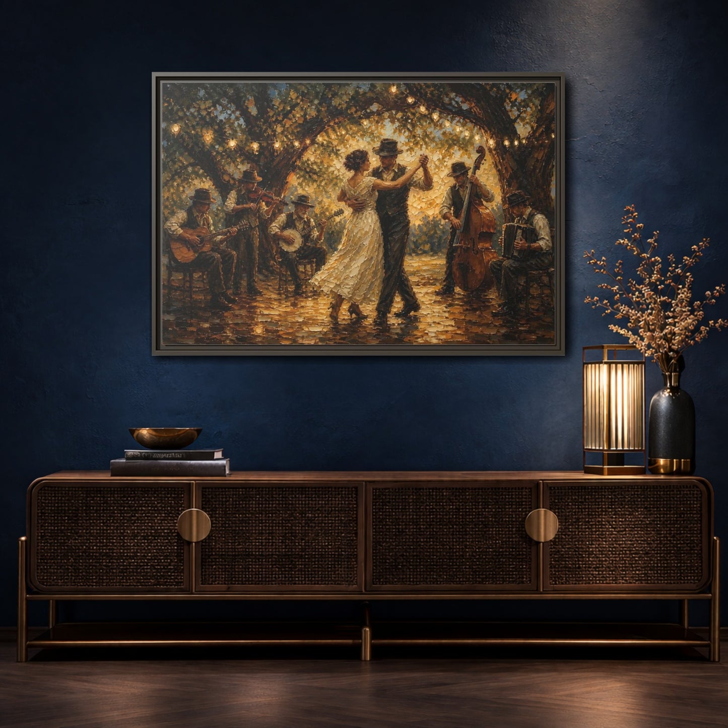 Mockup 4. Vintage Dancing Couple Dancing Party shown as framed canvas print