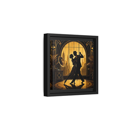 Side Mockup 3. Vintage Dancing Couple Gold And Black shown as framed canvas print