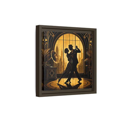 Side Mockup 20. Vintage Dancing Couple Gold And Black shown as framed canvas print