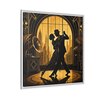 Side Mockup 7. Vintage Dancing Couple Gold And Black shown as framed canvas print