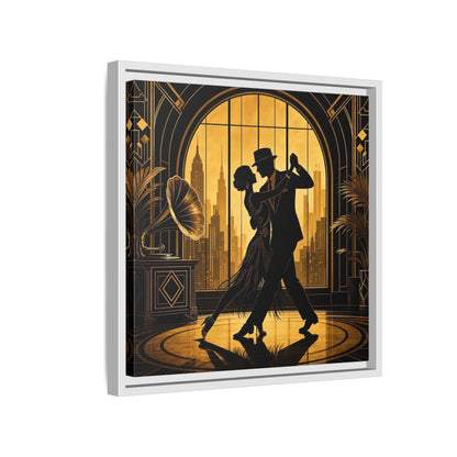 Side Mockup 13. Vintage Dancing Couple Gold And Black shown as framed canvas print
