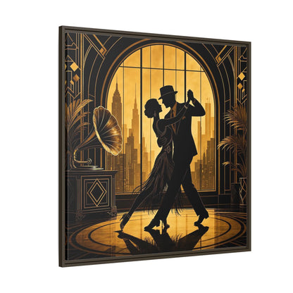 Side Mockup 5. Vintage Dancing Couple Gold And Black shown as framed canvas print