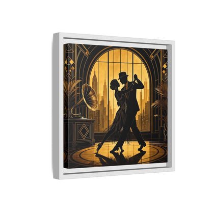 Side Mockup 16. Vintage Dancing Couple Gold And Black shown as framed canvas print