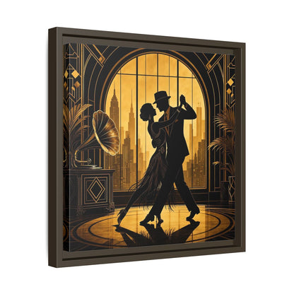 Side Mockup 29. Vintage Dancing Couple Gold And Black shown as framed canvas print