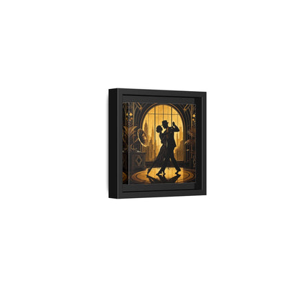Side Mockup 24. Vintage Dancing Couple Gold And Black shown as framed canvas print