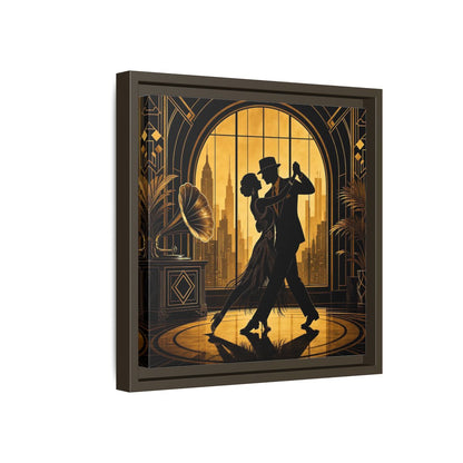 Side Mockup 17. Vintage Dancing Couple Gold And Black shown as framed canvas print