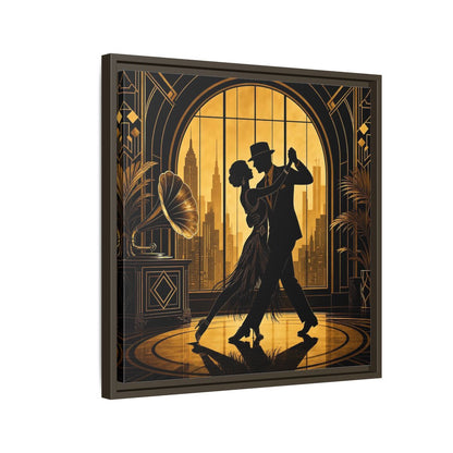 Side Mockup 11. Vintage Dancing Couple Gold And Black shown as framed canvas print