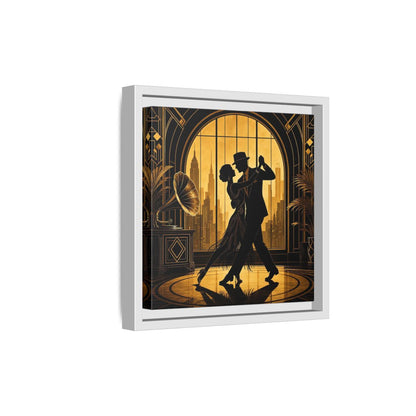Side Mockup 19. Vintage Dancing Couple Gold And Black shown as framed canvas print
