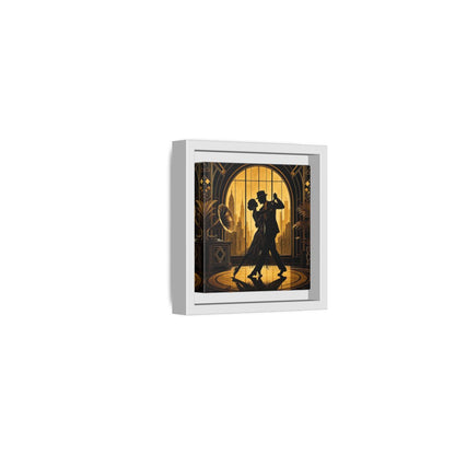 Side Mockup 22. Vintage Dancing Couple Gold And Black shown as framed canvas print