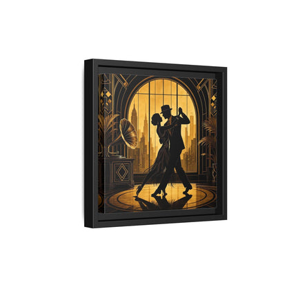 Side Mockup 21. Vintage Dancing Couple Gold And Black shown as framed canvas print