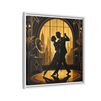 Side Mockup 10. Vintage Dancing Couple Gold And Black shown as framed canvas print