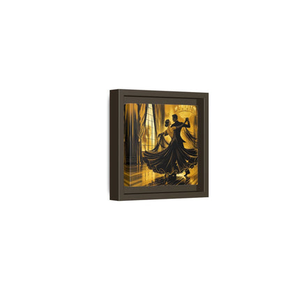 Side Mockup 23. Vintage Dancing Couple Gold And Black shown as framed canvas print