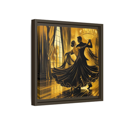 Side Mockup 17. Vintage Dancing Couple Gold And Black shown as framed canvas print