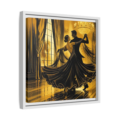 Side Mockup 28. Vintage Dancing Couple Gold And Black shown as framed canvas print