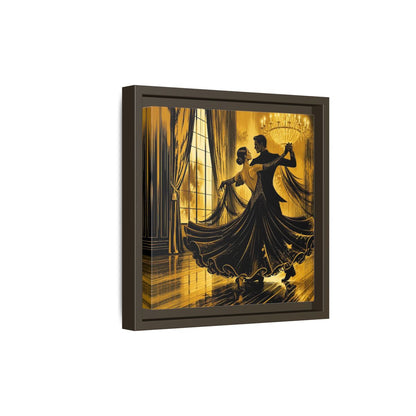 Side Mockup 20. Vintage Dancing Couple Gold And Black shown as framed canvas print