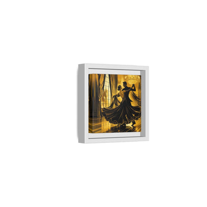 Side Mockup 22. Vintage Dancing Couple Gold And Black shown as framed canvas print