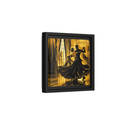 Side Mockup 3. Vintage Dancing Couple Gold And Black shown as framed canvas print