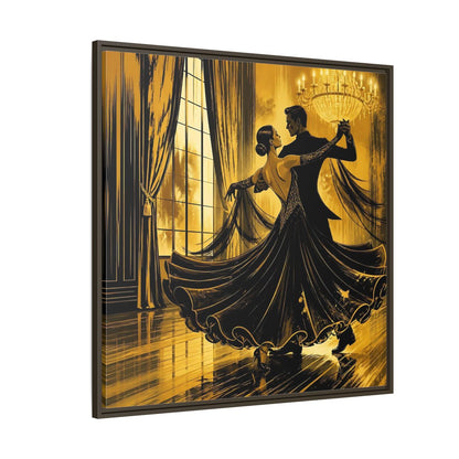 Side Mockup 5. Vintage Dancing Couple Gold And Black shown as framed canvas print