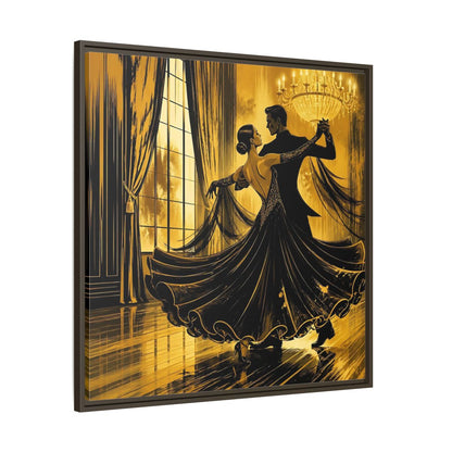 Main Mockup. Vintage Dancing Couple Gold And Black shown as framed canvas print