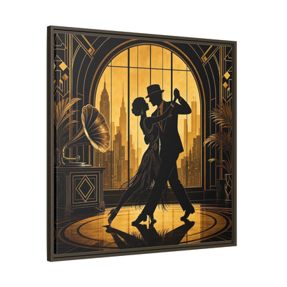 Main Mockup. Vintage Dancing Couple Gold And Black shown as framed canvas print