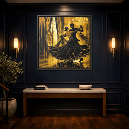 Mockup 4. Vintage Dancing Couple Gold And Black shown as framed canvas print