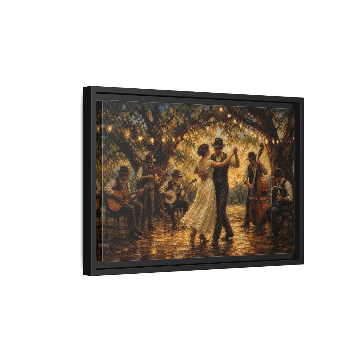 Side Mockup 6. Vintage Dancing Couple Dancing Party shown as framed canvas print