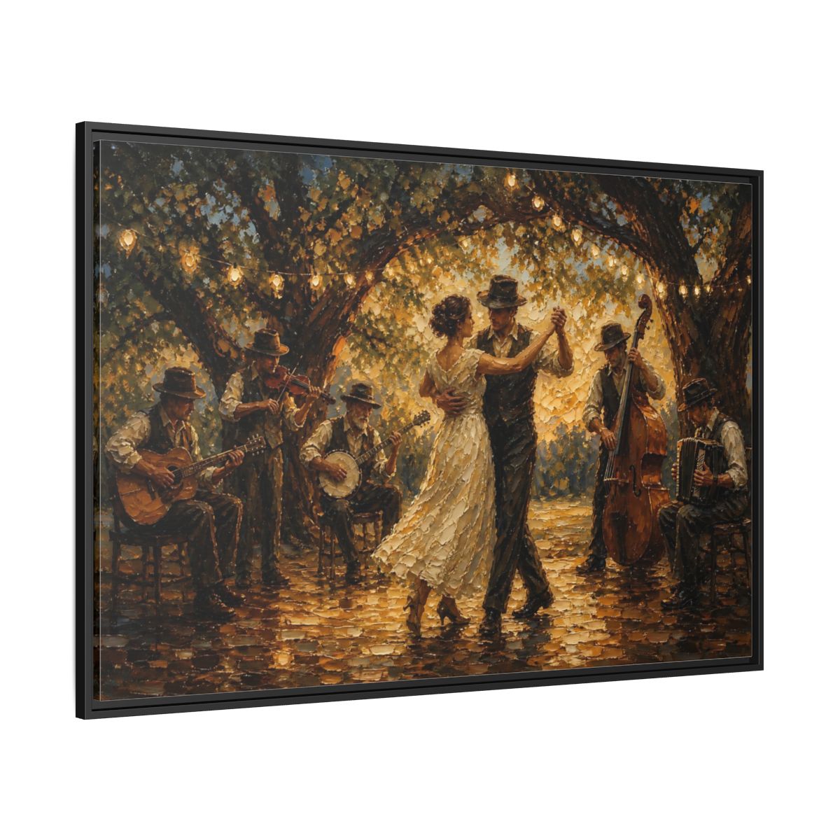 Side Mockup 12. Vintage Dancing Couple Dancing Party shown as framed canvas print