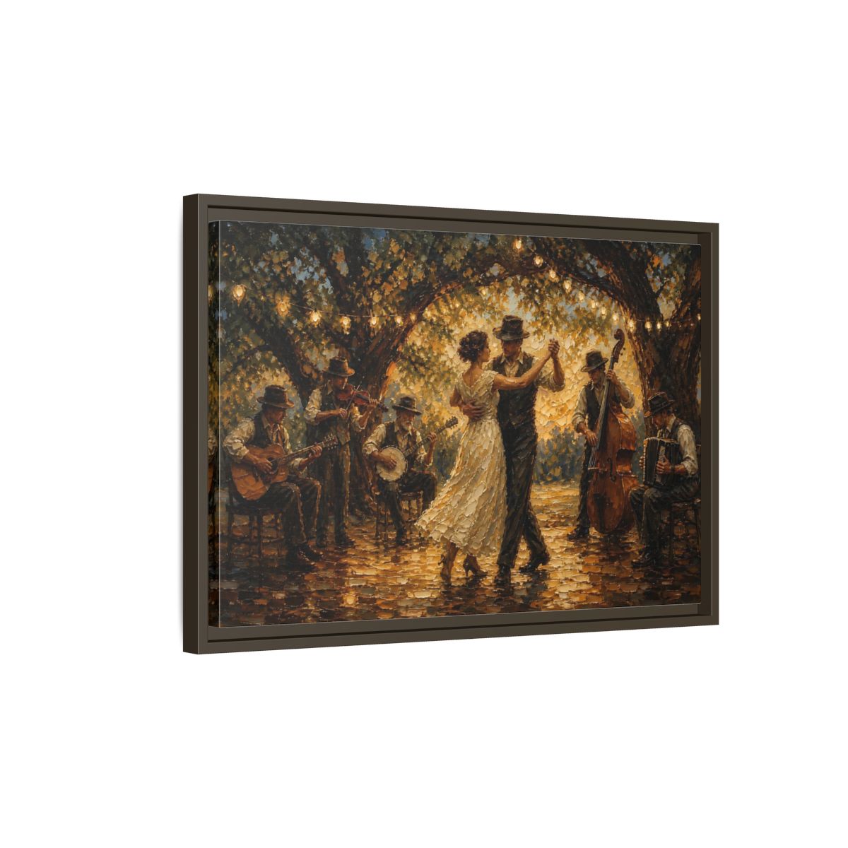 Side Mockup 2. Vintage Dancing Couple Dancing Party shown as framed canvas print