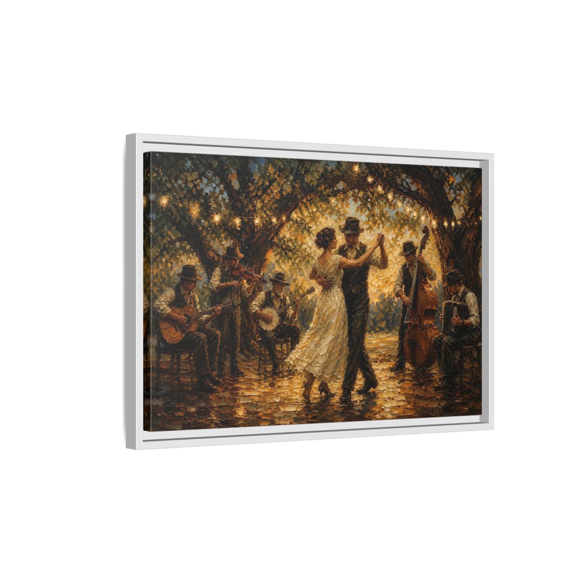 Side Mockup 1. Vintage Dancing Couple Dancing Party shown as framed canvas print