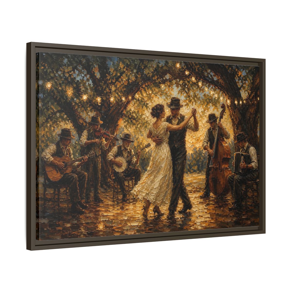 Side Mockup 11. Vintage Dancing Couple Dancing Party shown as framed canvas print