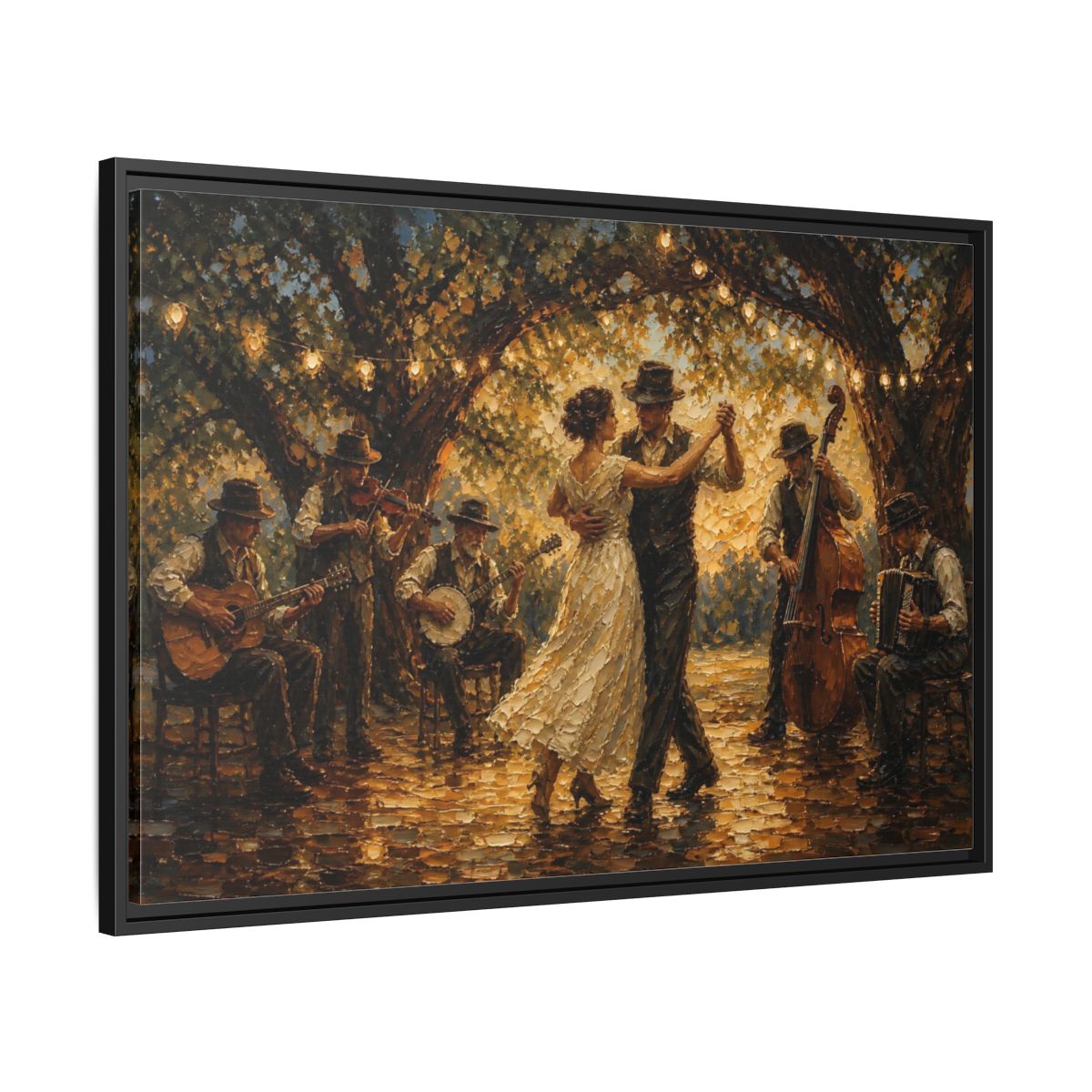 Side Mockup 13. Vintage Dancing Couple Dancing Party shown as framed canvas print