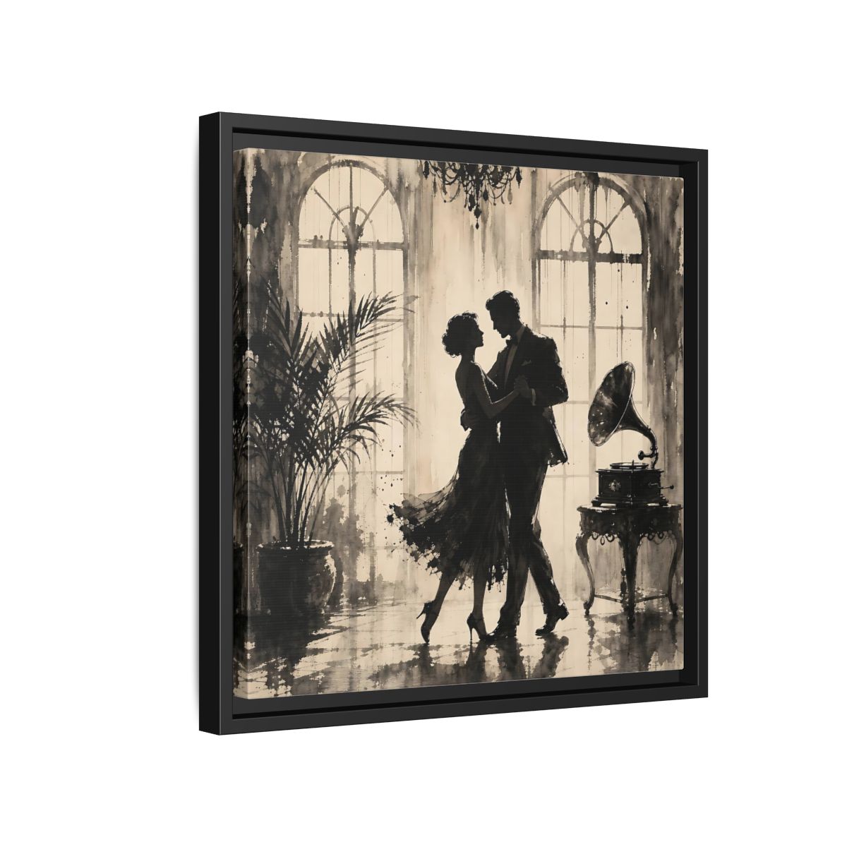 Side Mockup 15. Vintage Dancing Couple Sepia Dance shown as framed canvas print