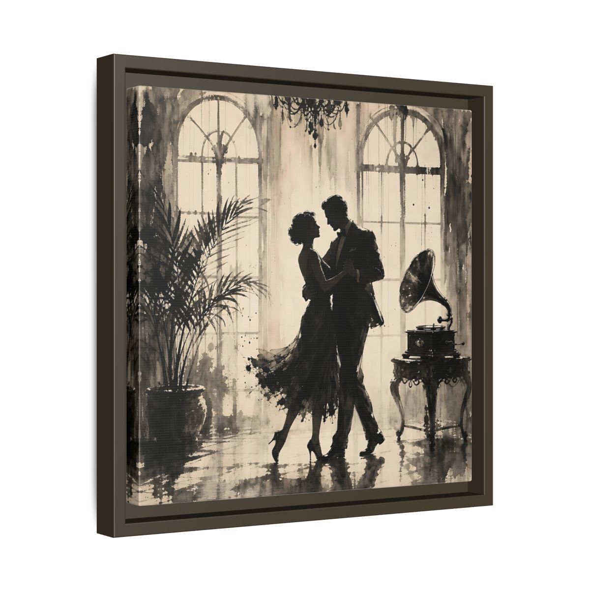 Side Mockup 29. Vintage Dancing Couple Sepia Dance shown as framed canvas print