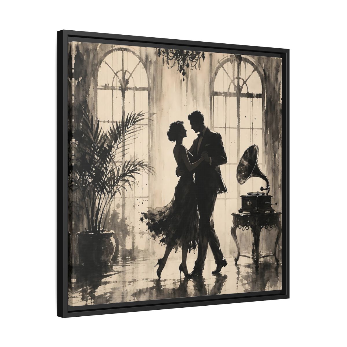 Side Mockup 31. Vintage Dancing Couple Sepia Dance shown as framed canvas print