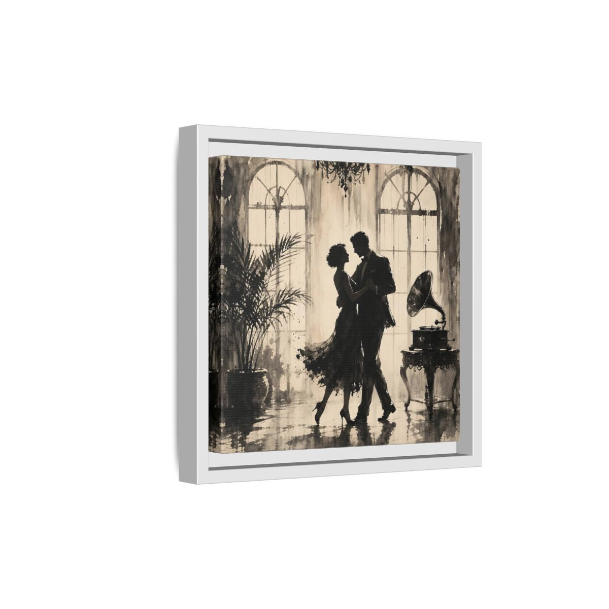 Side Mockup 19. Vintage Dancing Couple Sepia Dance shown as framed canvas print
