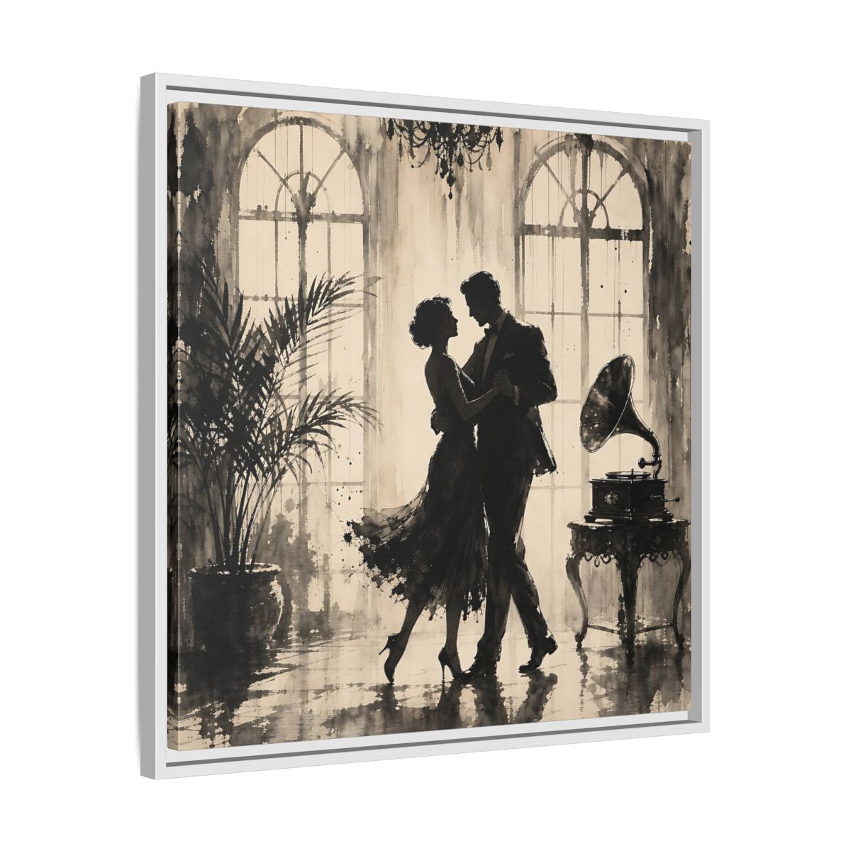 Side Mockup 26. Vintage Dancing Couple Sepia Dance shown as framed canvas print