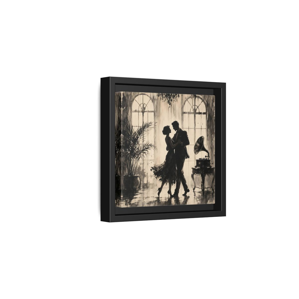 Side Mockup 3. Vintage Dancing Couple Sepia Dance shown as framed canvas print