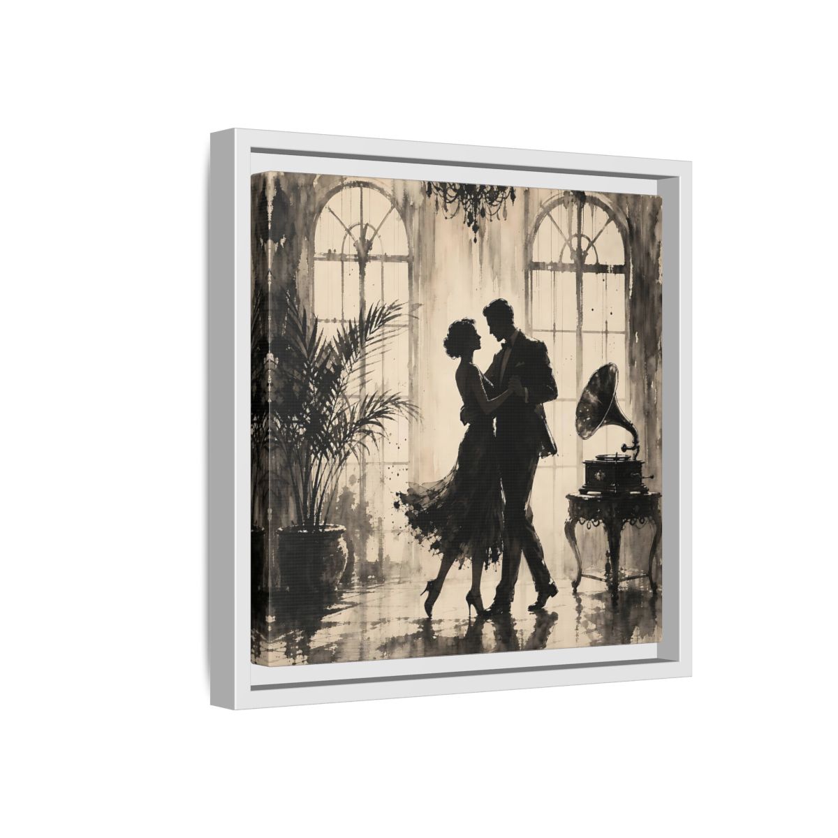 Side Mockup 16. Vintage Dancing Couple Sepia Dance shown as framed canvas print