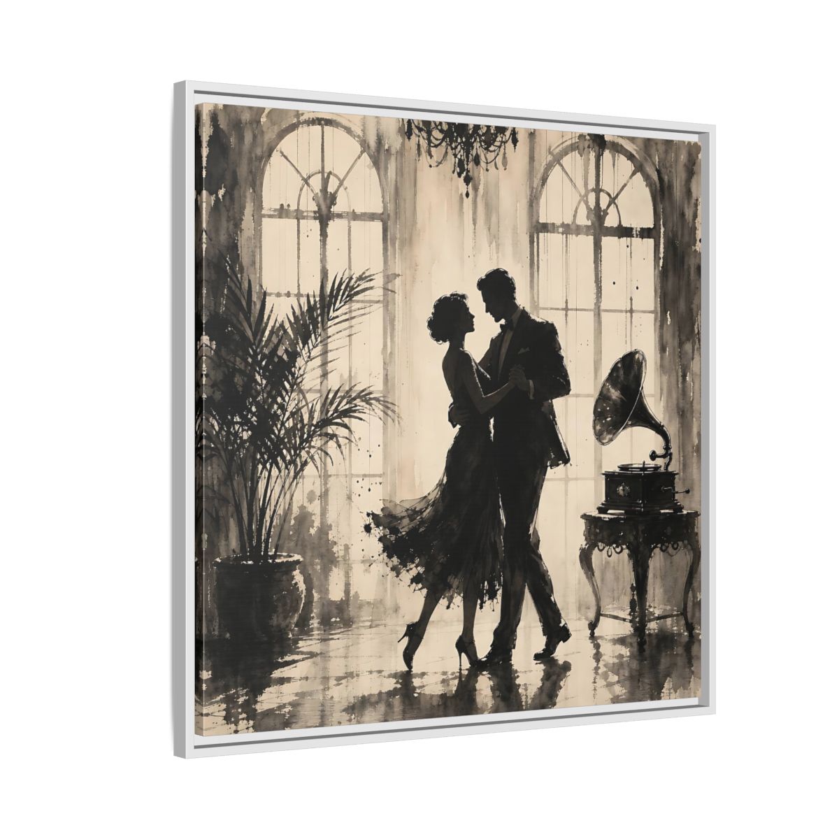 Side Mockup 7. Vintage Dancing Couple Sepia Dance shown as framed canvas print