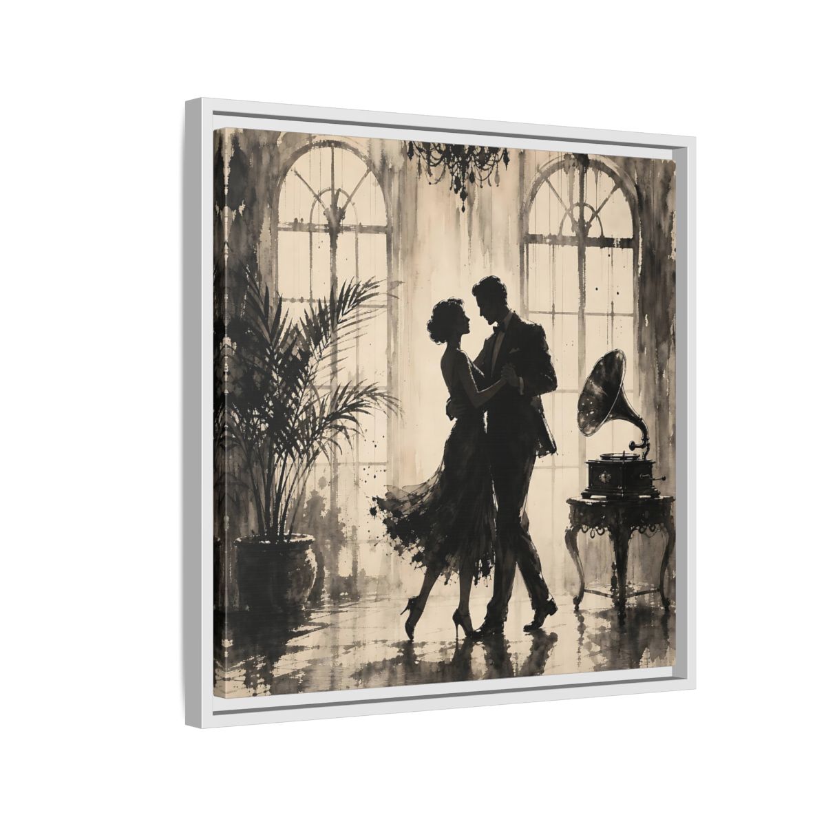 Side Mockup 10. Vintage Dancing Couple Sepia Dance shown as framed canvas print