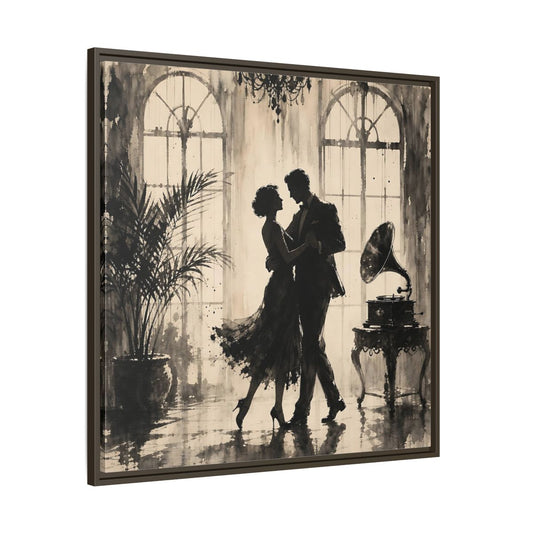 Main Mockup. Vintage Dancing Couple Sepia Dance shown as framed canvas print