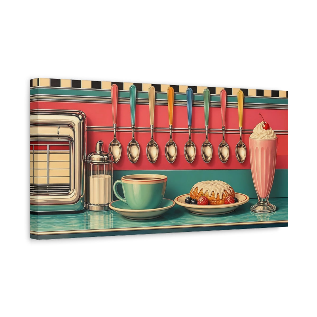 Side Mockup 3. Vintage Diner Breakfast Retro Diner shown as canvas print