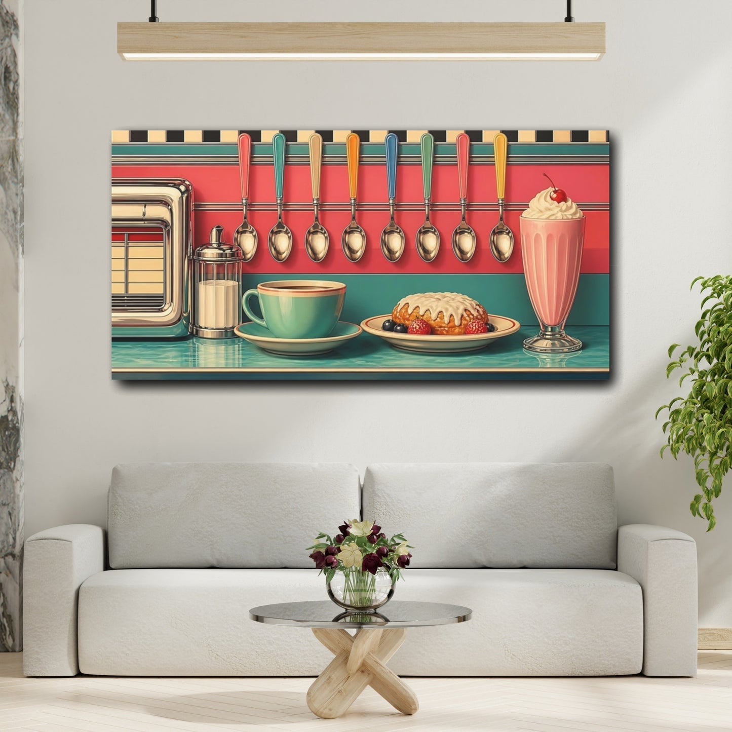 Mockup 2. Vintage Diner Breakfast Retro Diner shown as canvas print